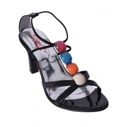 Multi Stone Embellished High Heel Black Sandals RG-028